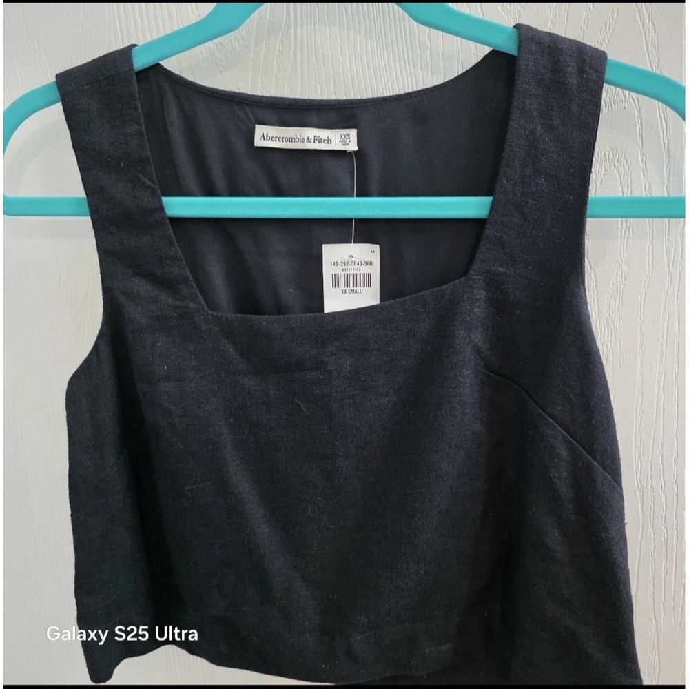 NWT Abercrombie & Fitch Linen Blend Crop Tank Top XXS basic preppy layer